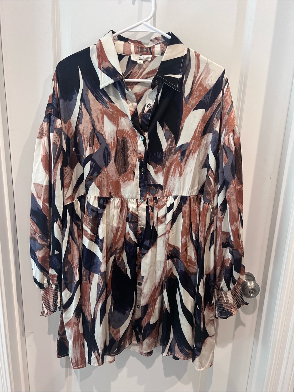 Entro Abstract Brushstroke Button-Down Dress Size Medium - Picture 1 of 16